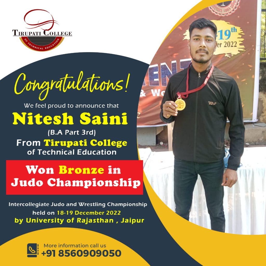 Congratulations Nitesh Saini Won a Bronze Medal in Judo Championship